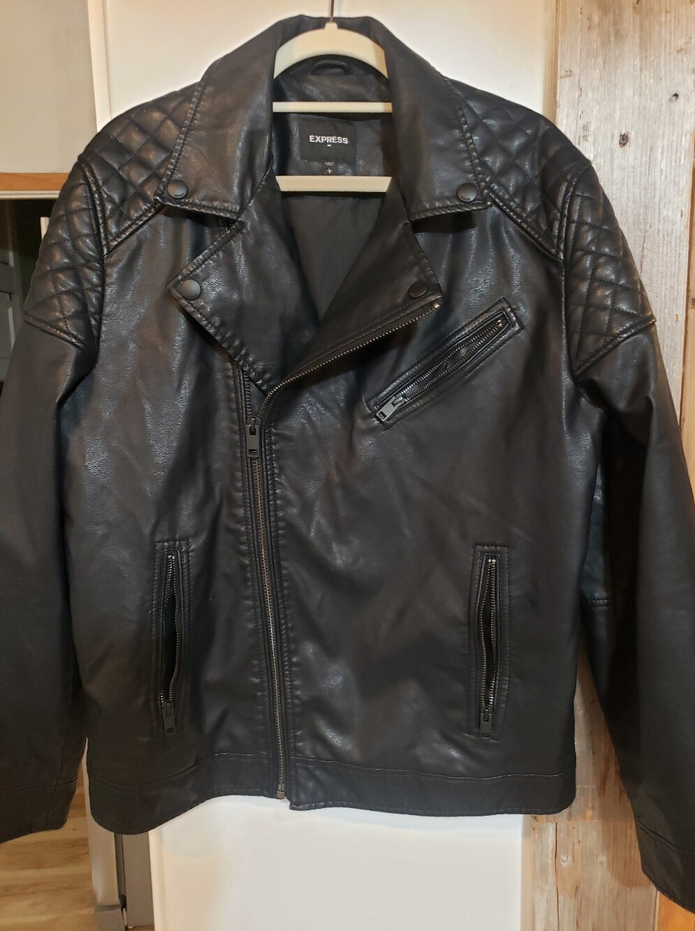 Express Men Large Leather Moto Jacket Asymmetrical Zipper